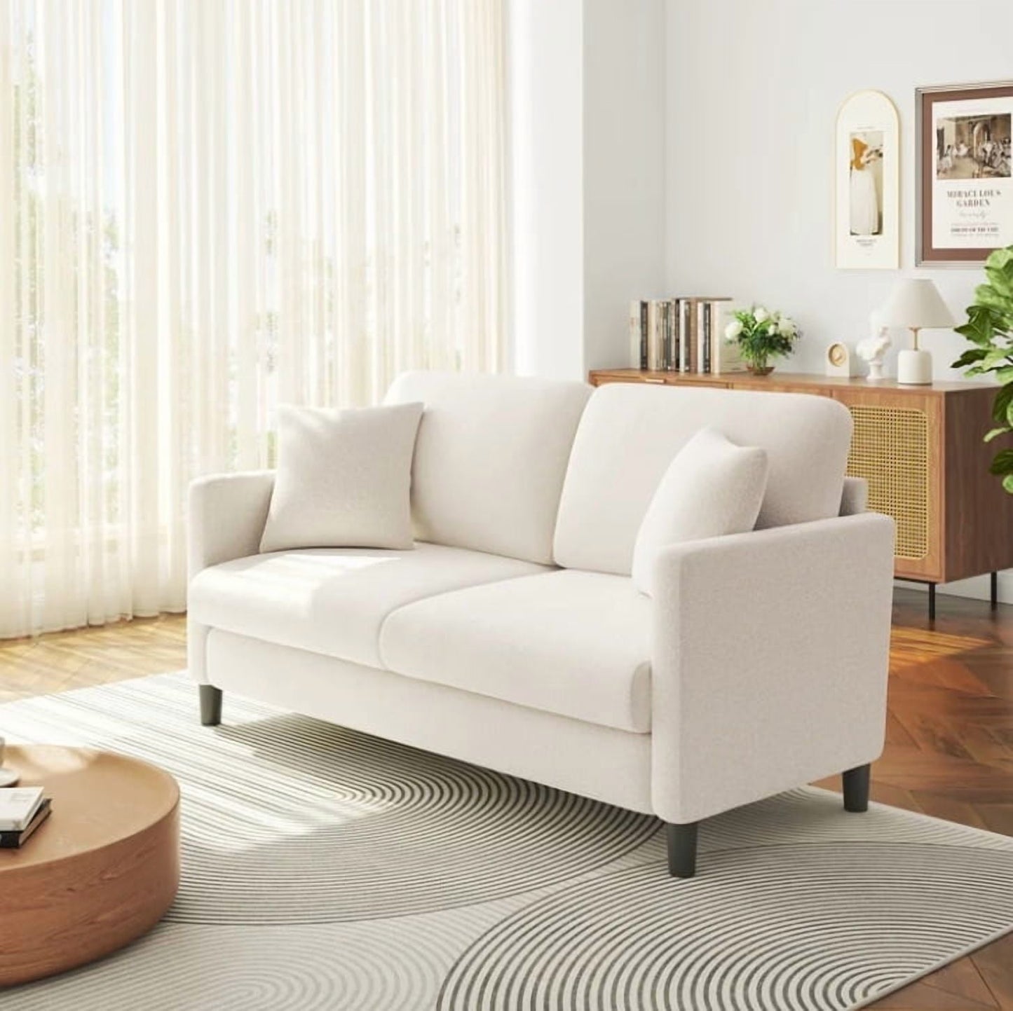 Sofa,Comfy Couch Sofa with Deep Seat and Thick Cushion, Upholstered Linen Fabric Couch for Living Room Bedroom Office,Green