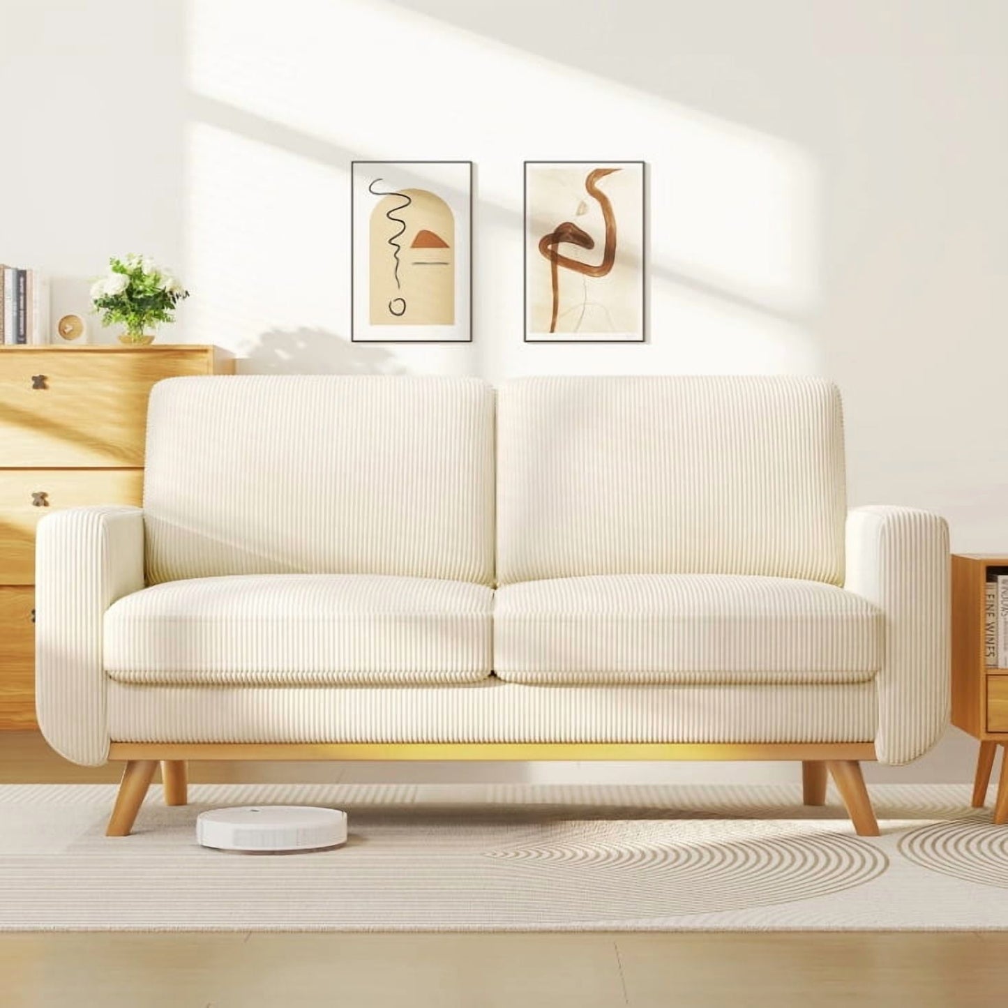 PU Sofa with Solid Wood, Spring Cushion Modern Couch with Extra Deep Seat for Living Room,Office Sofa