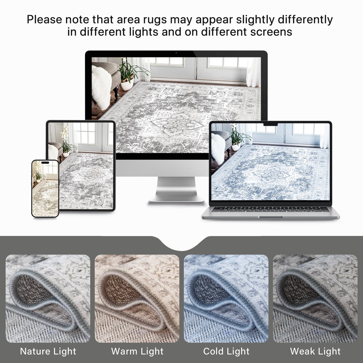 KUETH 6'x9' Area Rugs for Living Room, Non-Slip Machine Washable Vintage Retro Rug, Low Pile Chenille Print Rug for Bedroom Dining Room Home Office