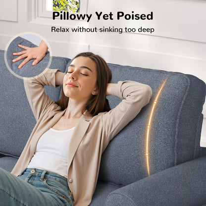 87" Sofa Couch, Comfy Extra Deep Seat 3 Seater Couch for Living Room with Soft Upholstered Round Arms,Free 2 Pillows,Grey