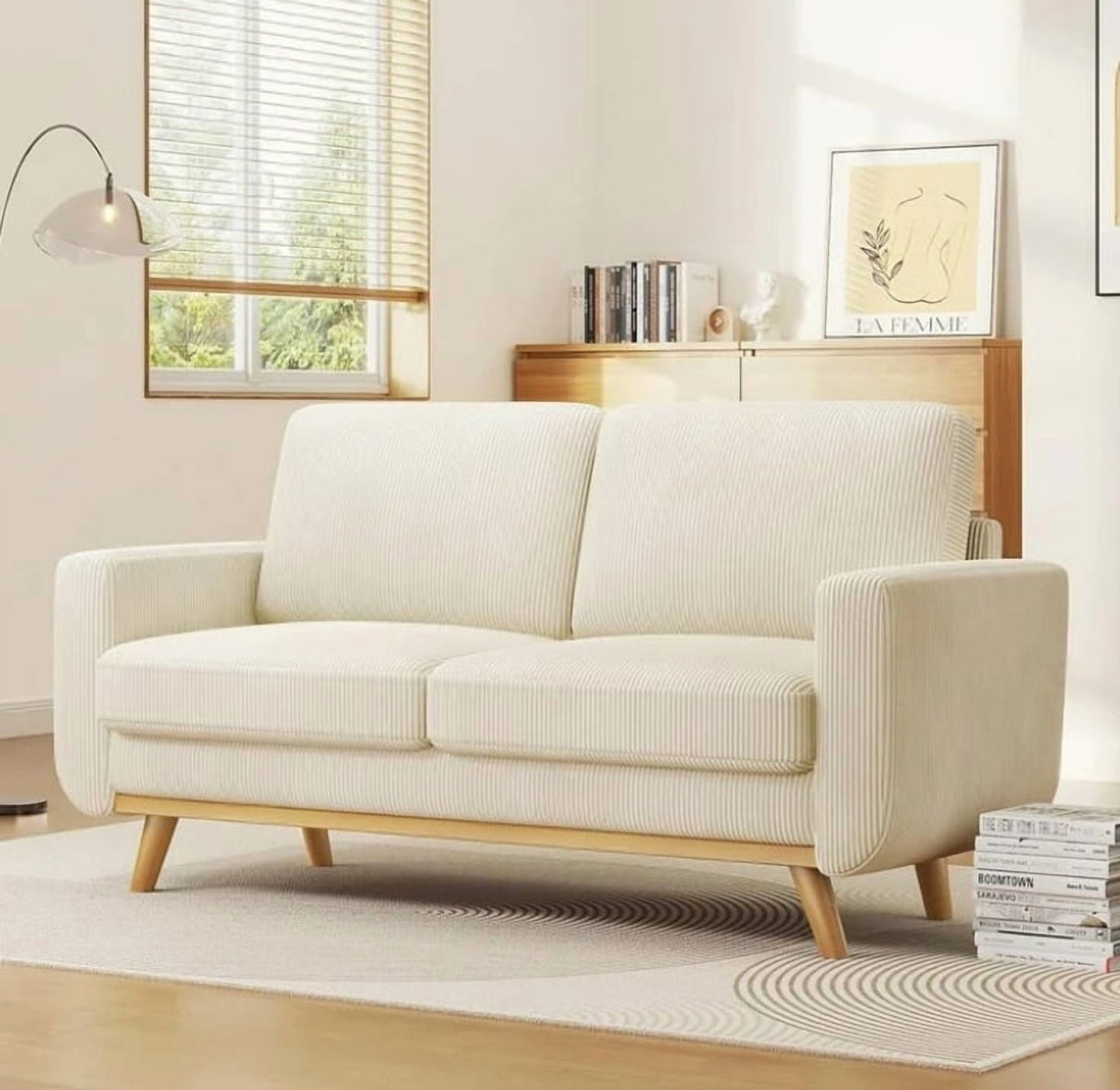 Comfy PU Sofa with Solid Wood, Spring Cushion Modern Couch with Extra Deep Seat for Living Room,Office Sofa