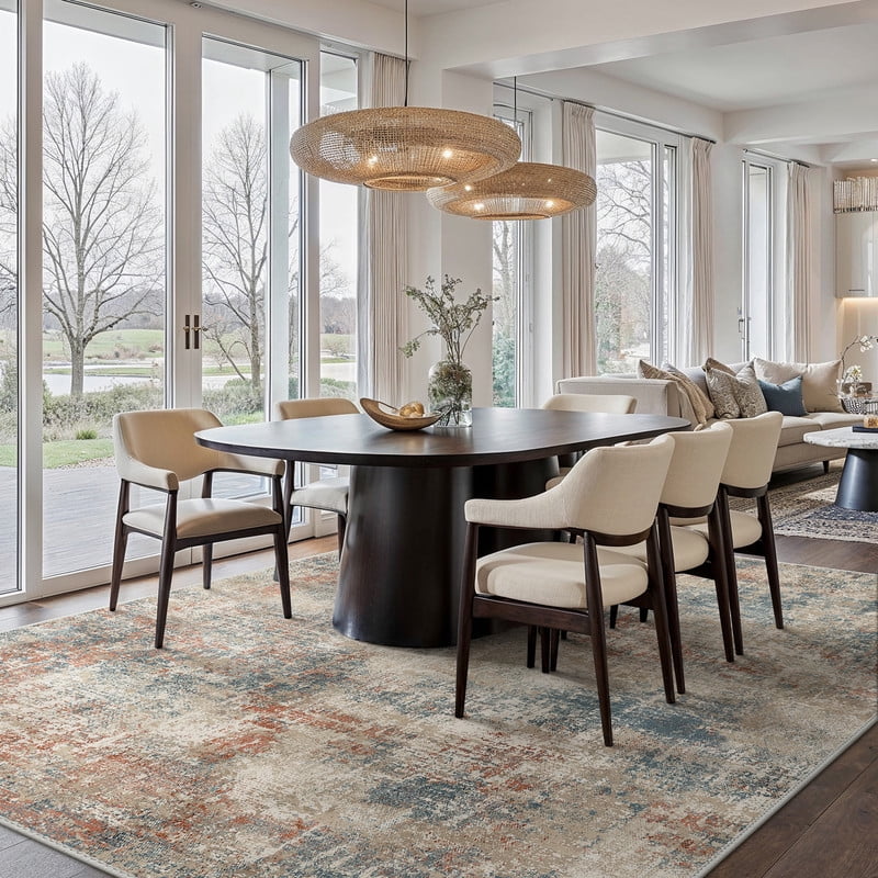 KUETH 8'x10' Area Rugs for Living Room, Non Slip Machine Washable Vintage Indoor Rug, Low Pile Print Rug for Bedroom Dining Room Home Office