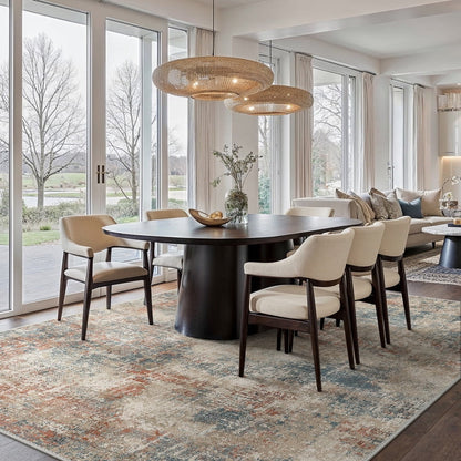 KUETH 8'x10' Area Rugs for Living Room, Non Slip Machine Washable Vintage Indoor Rug, Low Pile Print Rug for Bedroom Dining Room Home Office