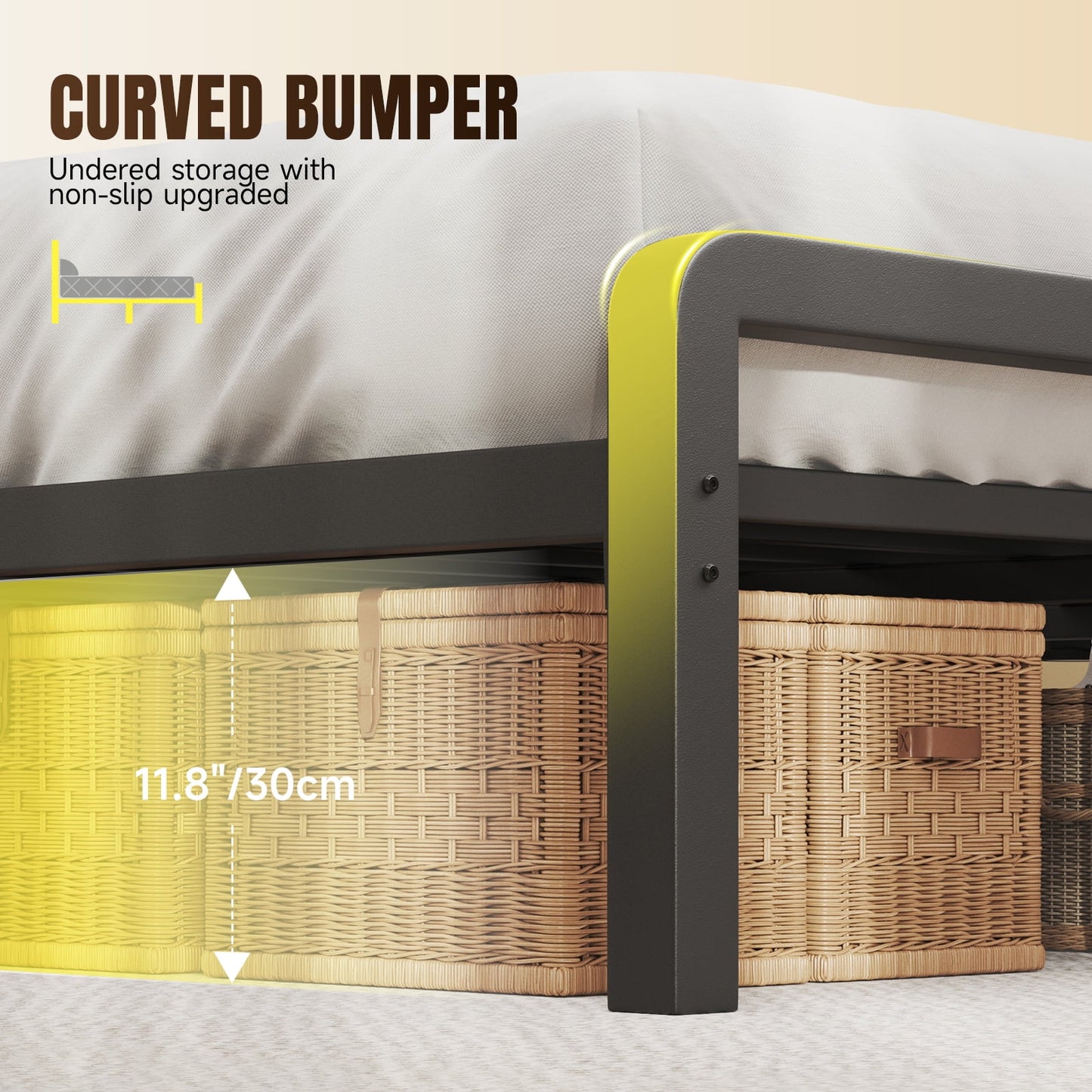 Bed Frame, Queen-Size with 2 Storage Tiers, 49.2-Inch Tall LED Teadboard Frame, No Box Spring Needed and Easy Assembly,Under Bed Storage, Black