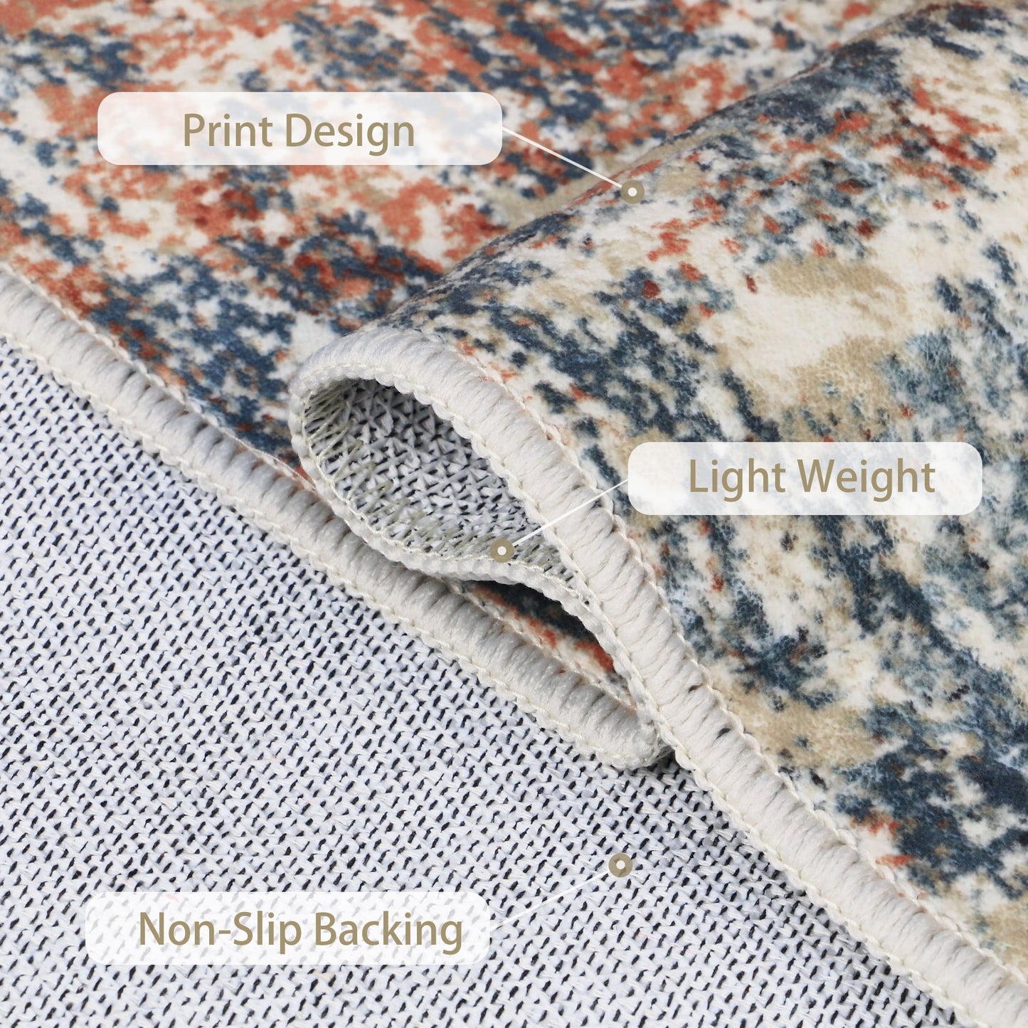 KUETH 8'x10' Area Rugs for Living Room, Non Slip Machine Washable Vintage Indoor Rug, Low Pile Print Rug for Bedroom Dining Room Home Office