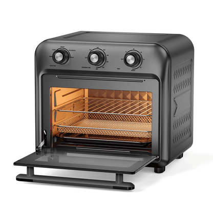 19QT Air Fryer Toaster Oven with Convection, 5-in-1 Countertop Cooker, Visible Window, Oil Free, 1500W, Black