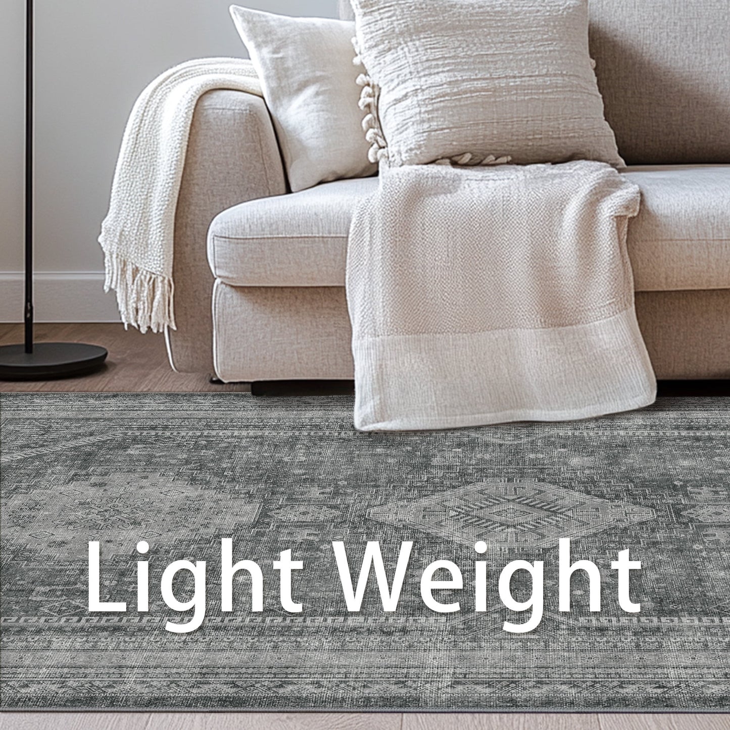 KUETH Area Rug 3'x5' Machine Washable Hallway Runner Rug, Non-Slip Low Pile Vintage Rugs for Living Room, Entryway, Bedroom, Kitchen and Corridor, Gray