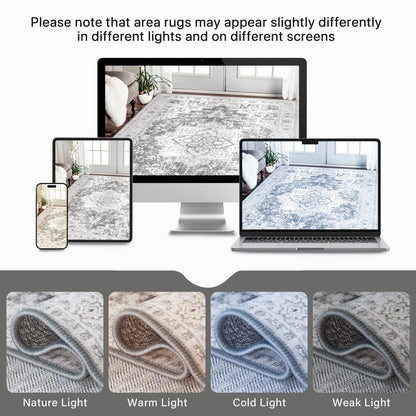 KUETH 6'x9' Area Rugs for Living Room, Non-Slip Machine Washable Vintage Retro Rug, Low Pile Chenille Print Rug for Bedroom Dining Room Home Office