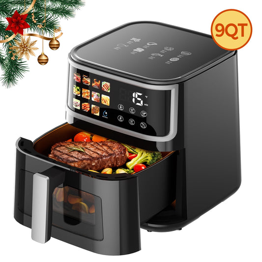 9QT Digital Window Air Fryer, with 8 One-Touch Functions, Black