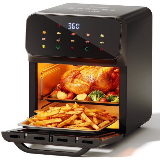 10QT Air Fryer,8-in-1 Multi-Function Kitchen Appliance,400 ℉ Max,Visible Window and Digital Screen,80% Oil-Less,Black
