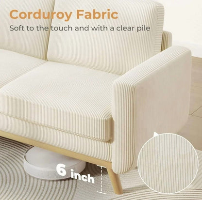 PU Sofa with Solid Wood, Spring Cushion Modern Couch with Extra Deep Seat for Living Room,Office Sofa