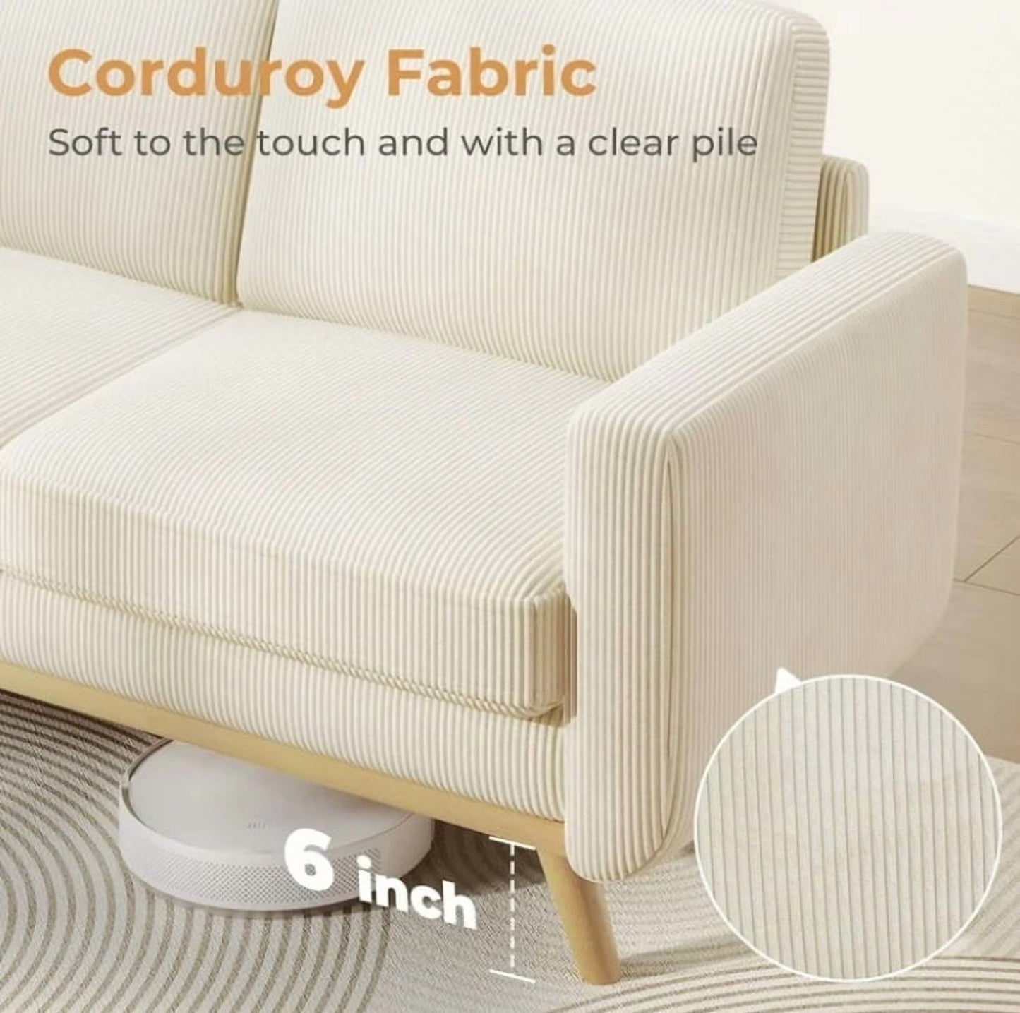 Loveseat Sofa, Comfy Corduroy Loveseat Sofa with Solid Wood, Spring Cushion Modern Couch with Extra Deep Seat for Living Room,Office Sofa