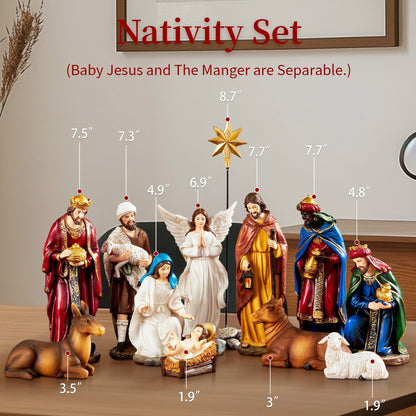 KUETH Indoor Nativity Set Christmas Nativity Scene Holiday Family Gift Religious Decorations 13 Pieces 7 inch