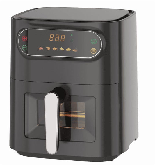 5.5L Air Fryer, 1800W 14.8 Quart, 5 in 1 Toaster Oven Countertop, Oil-Less Cooking, Stainless Steel, Black