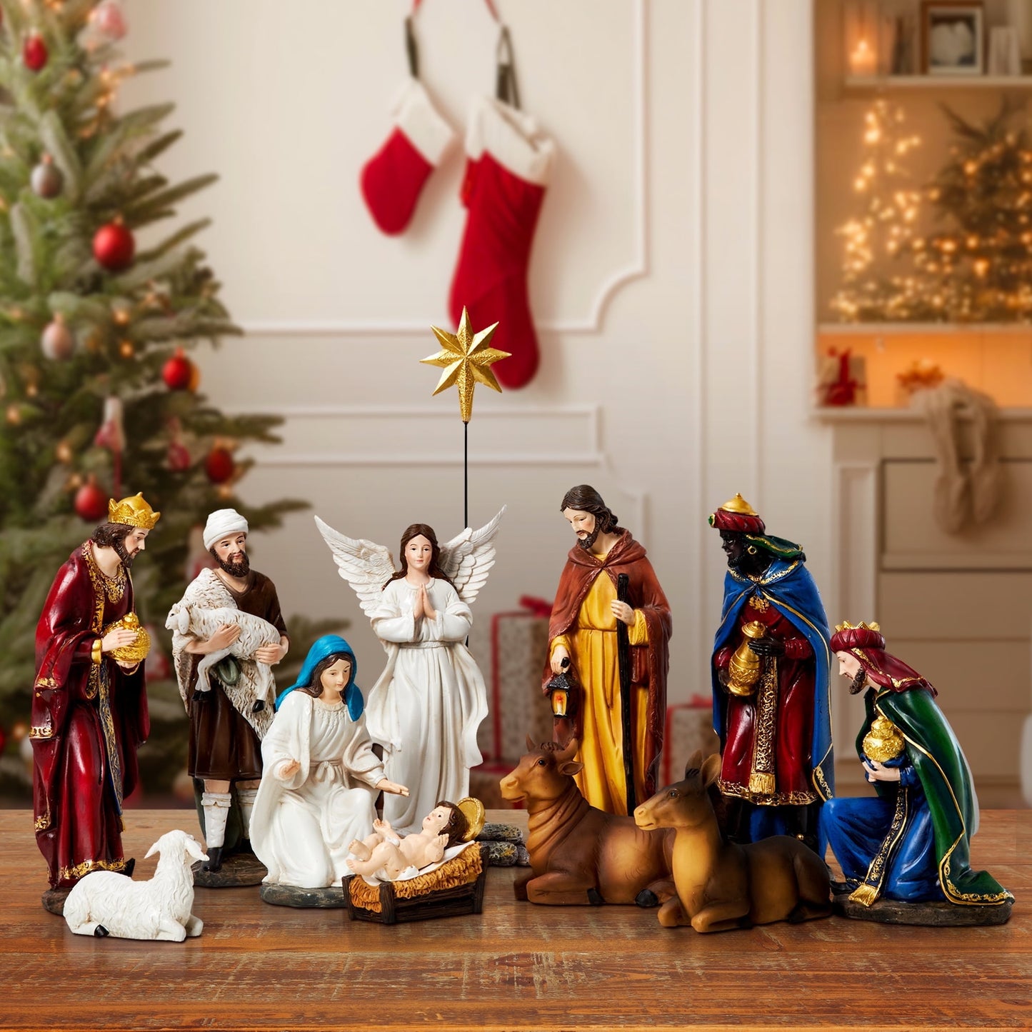 KUETH Indoor Nativity Set Christmas Nativity Scene Holiday Family Gift Religious Decorations 13 Pieces 7 inch
