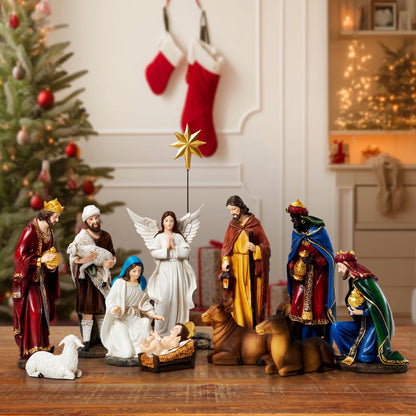 KUETH Indoor Nativity Set Christmas Nativity Scene Holiday Family Gift Religious Decorations 13 Pieces 7 inch