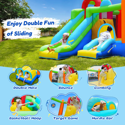 Inflatable Bounce House, 7 in 1 Large Bounce Castle for Kids 3-10, Backyard Jumping Bouncy Castle with Long Slide, Climbing Wall, Tunnel, Trampoline, Children's Outdoor Party - with Blower