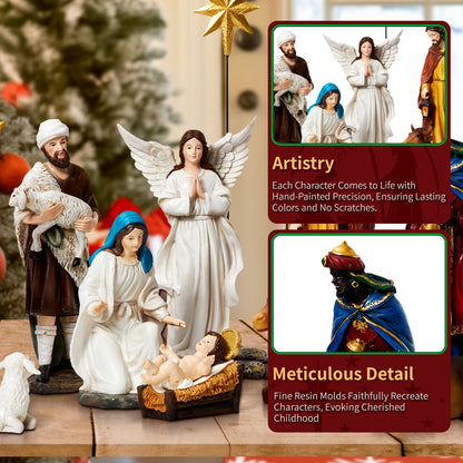 KUETH Indoor Nativity Set Christmas Nativity Scene Holiday Family Gift Religious Decorations 13 Pieces 7 inch