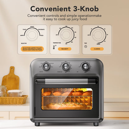 19QT Air Fryer Toaster Oven with Convection, 5-in-1 Countertop Cooker, Visible Window, Oil Free, 1500W, Black
