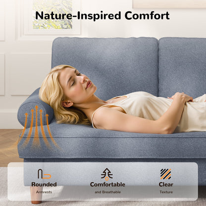 87" Sofa Couch, Comfy Extra Deep Seat 3 Seater Couch for Living Room with Soft Upholstered Round Arms,Free 2 Pillows,Grey