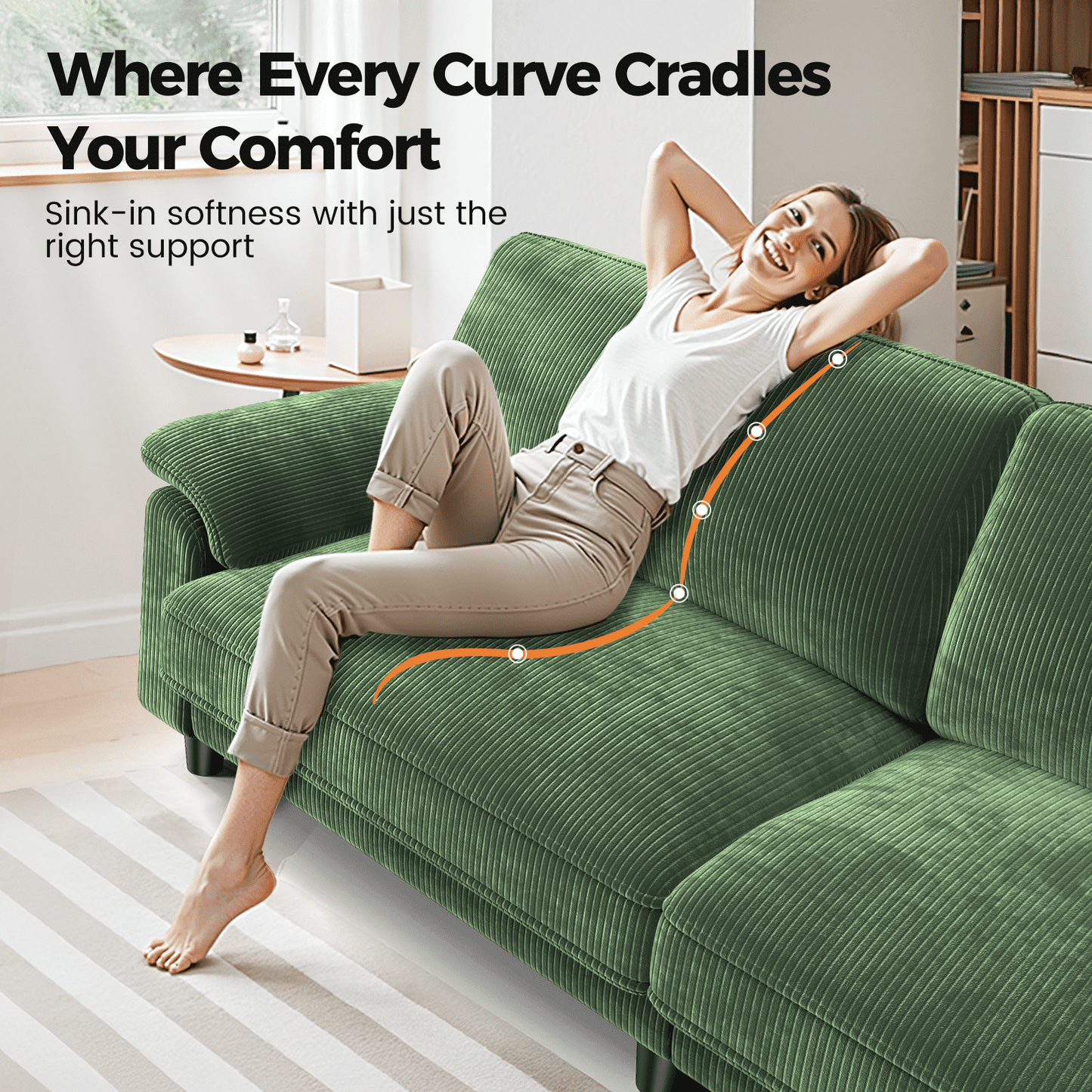 83" Corduroy Sofa,Loveseat Sofa with Extra Deep Seat Couches ,Comfy Upholstered Couch for Living Room,Tool-Free Setup with 2 Pillows,Green