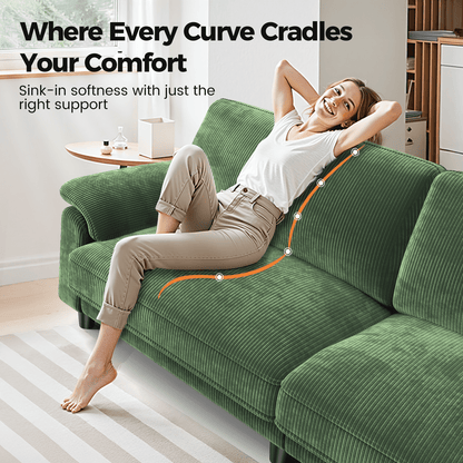 83" Corduroy Sofa,Loveseat Sofa with Extra Deep Seat Couches ,Comfy Upholstered Couch for Living Room,Tool-Free Setup with 2 Pillows,Green