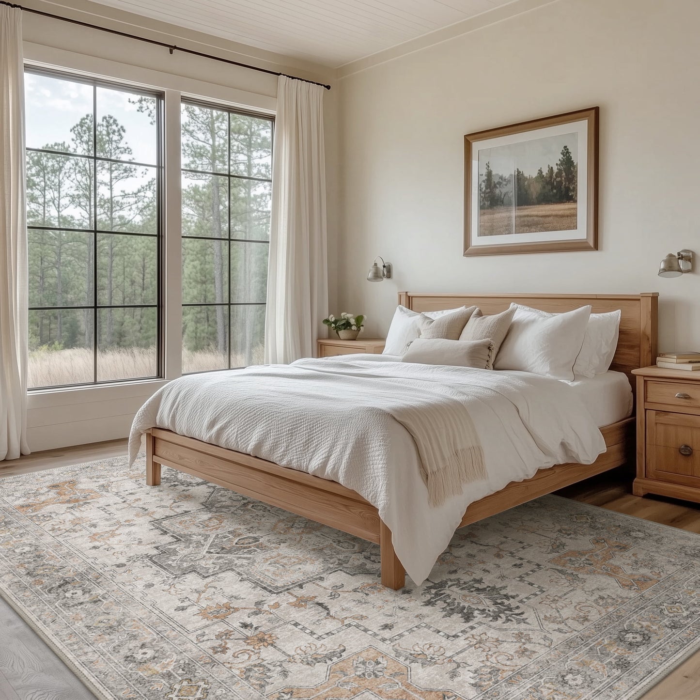 KUETH 10x14 Area Rugs for Living Room, Non Slip Machine Washable Retro Rugs, Ultra-thin Print Rug for Bedroom, Dining Room, Home Office.