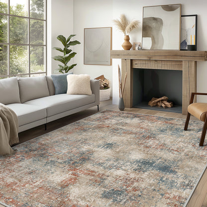 KUETH 8'x10' Area Rugs for Living Room, Non Slip Machine Washable Vintage Indoor Rug, Low Pile Print Rug for Bedroom Dining Room Home Office